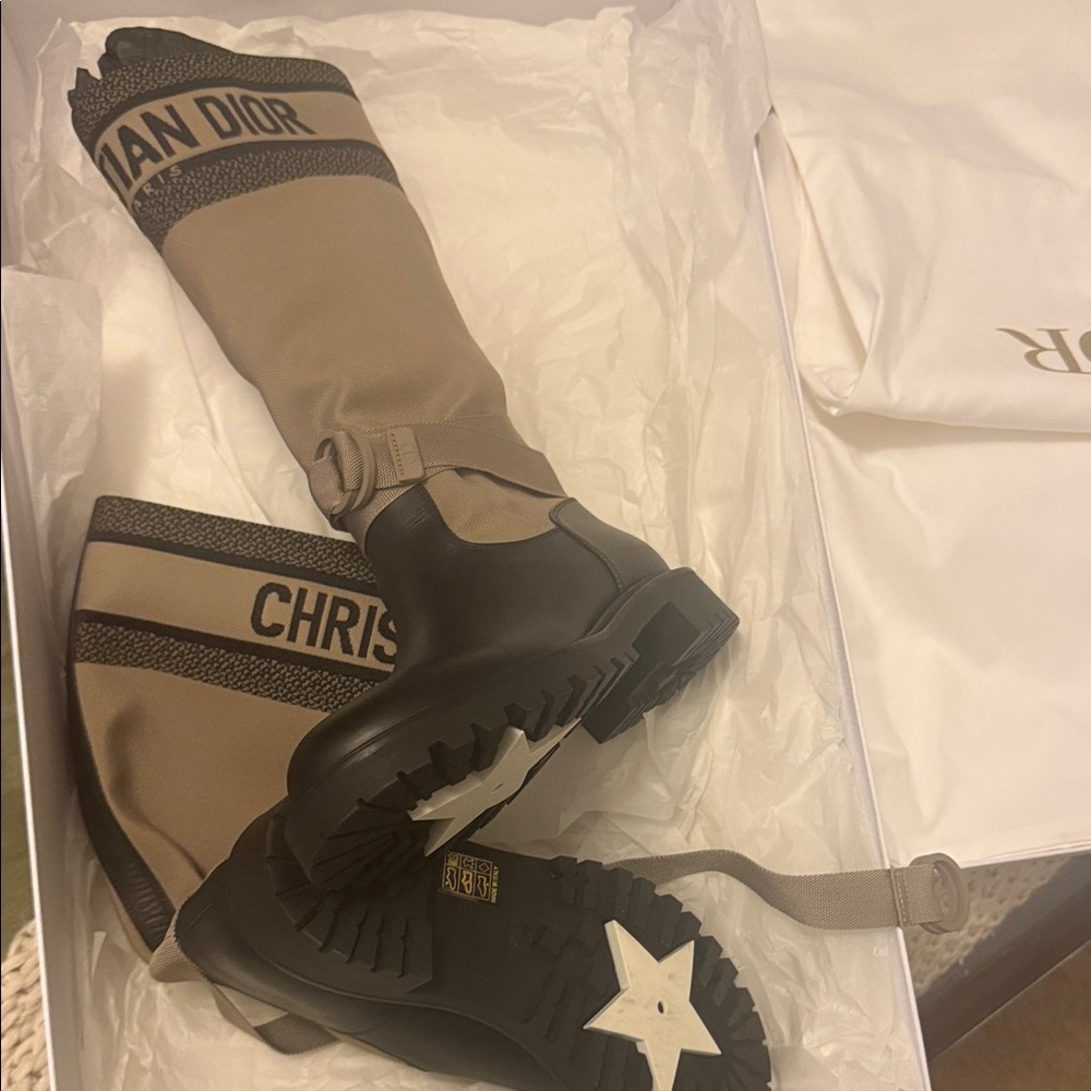 Dior Beige and Black Combat Boots